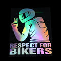 Respect For Bikers automobile sticker in reflective silver on a car panel
