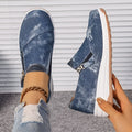 Plus size women's canvas slip-on shoes, round toe, flat rubber sole, blue or brown, sizes 36 to 43