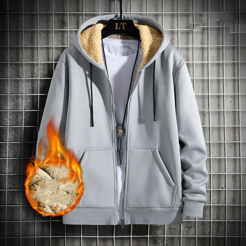 Men's autumn winter loose hooded sweater in grey, 80% polyester long sleeve pullover