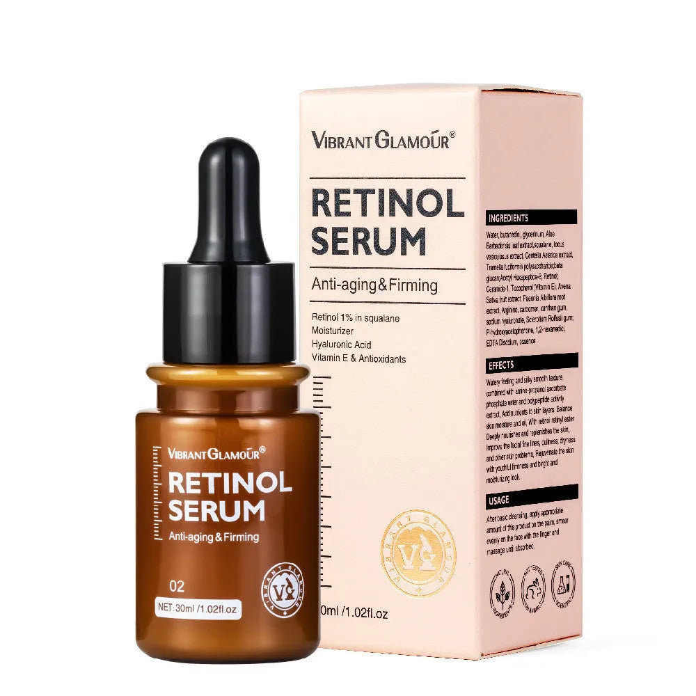 30ml bottle of retinol facial serum for reducing dry lines and fine lines.