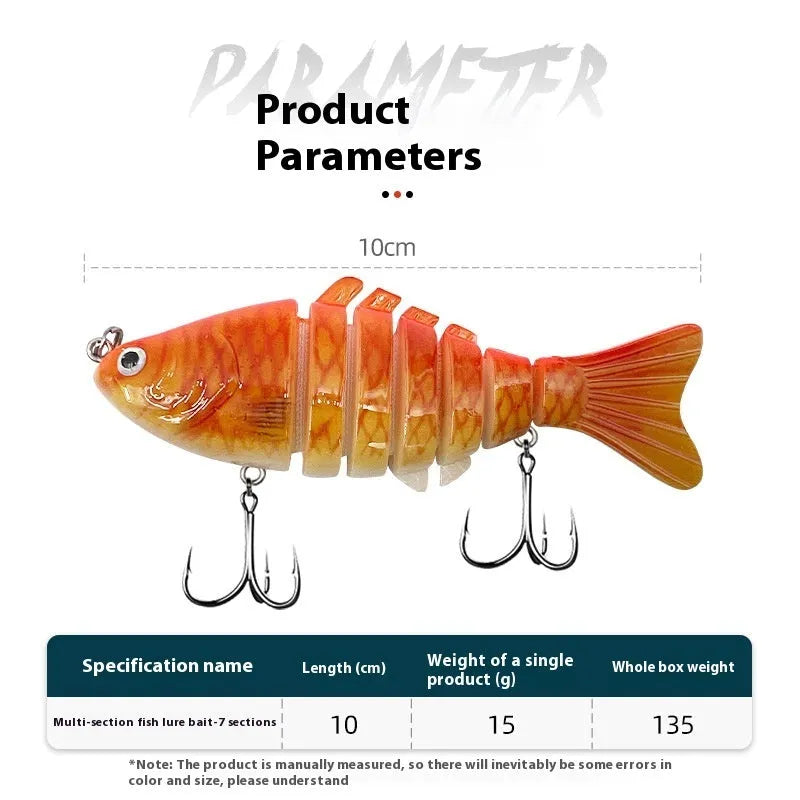 Multi-section tossing submerged simulation bait 5 pack in multi-colour metal plastic fishing lures