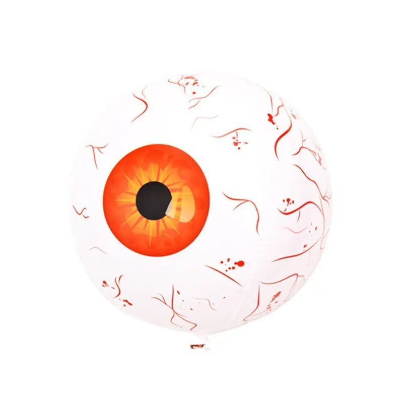 Green Halloween eyeball balloon with red bloodshot veins, shown inflated to 40 cm diameter.