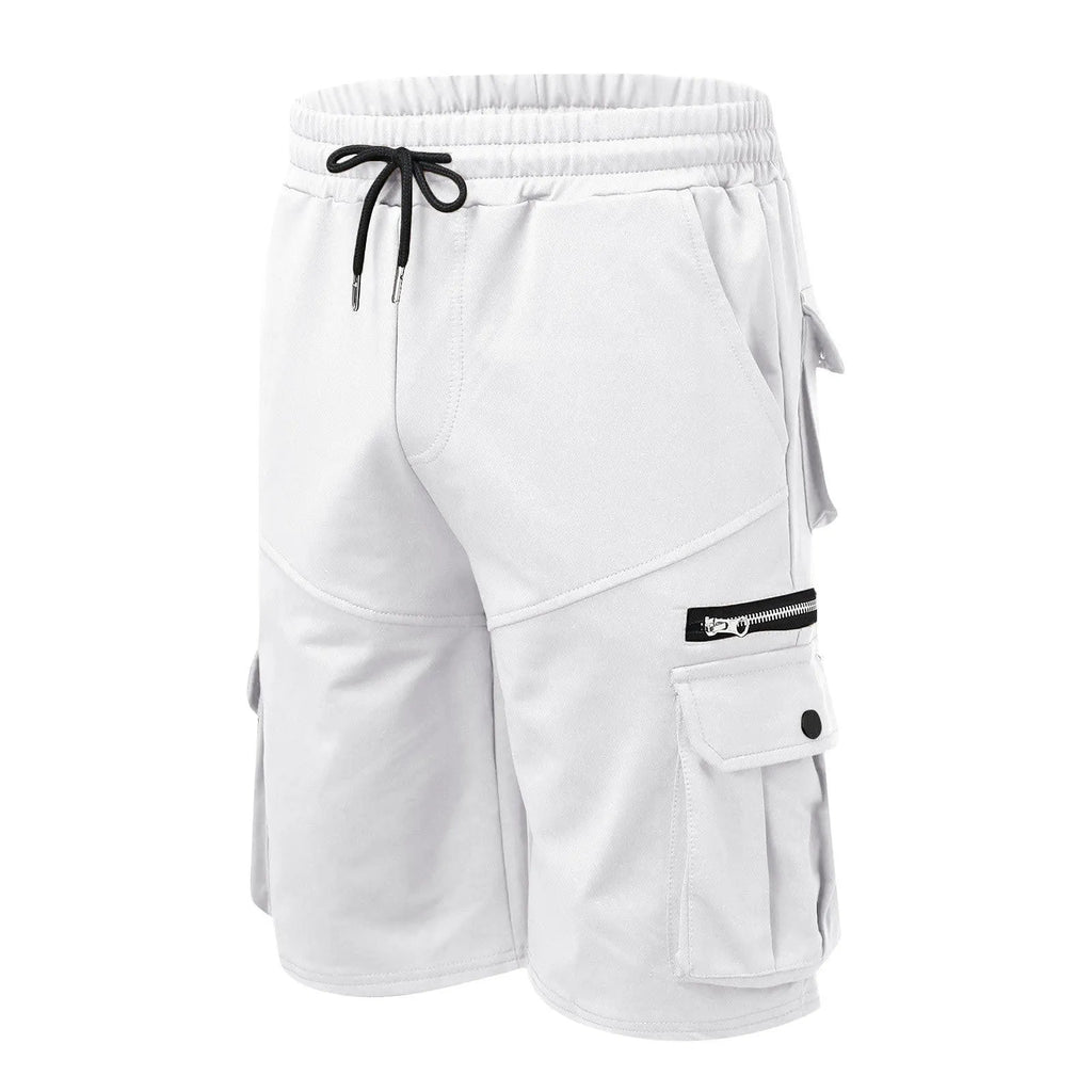 Men's summer double pocket zipper shorts in polyester with cotton lining, mid waist, fifth length, available in eight colours