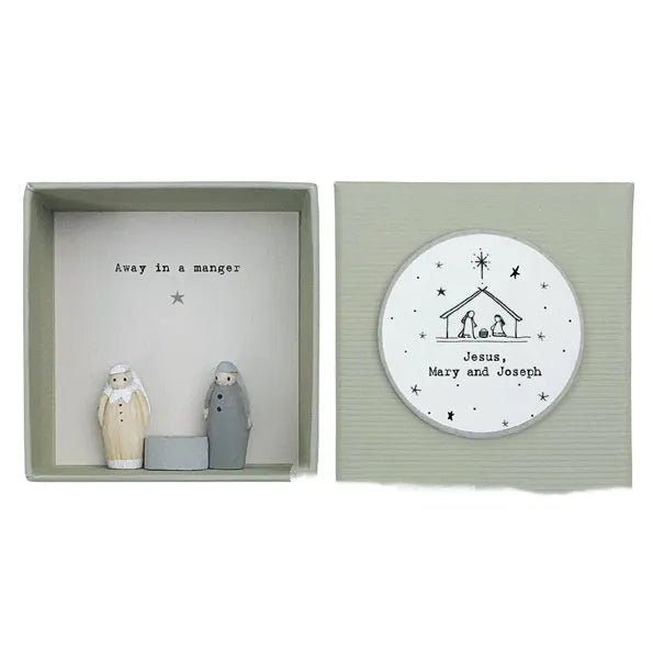 Boxed guardian angel ornament in modern simplicity style with resin plastic construction