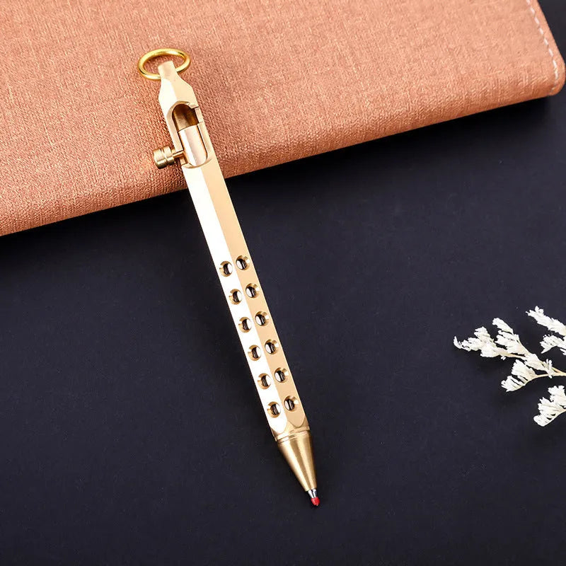 Brass hexagonal roller pen with retro six-angle design and 0.5mm tip