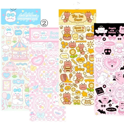 A set of colourful cartoon-style PVC waterproof stickers for decorating notebooks and stationery.