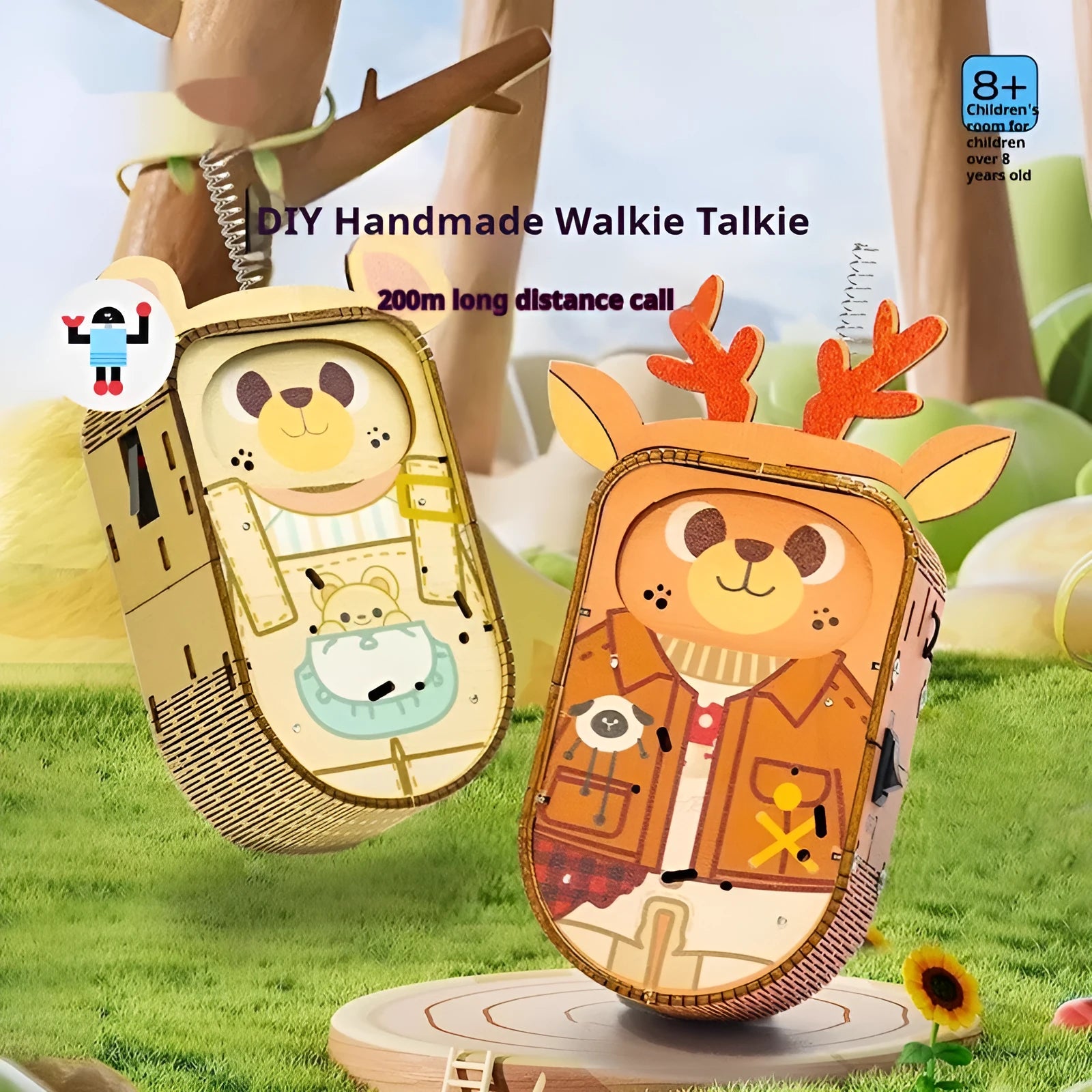 Handmade wooden scientific gift box with bear deer puppy figures and 300 call feature for teenagers