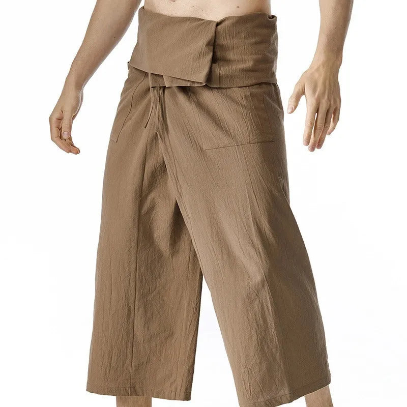 Linen blend drawstring harem pants in solid colour, loose straight-leg style for yoga and leisure