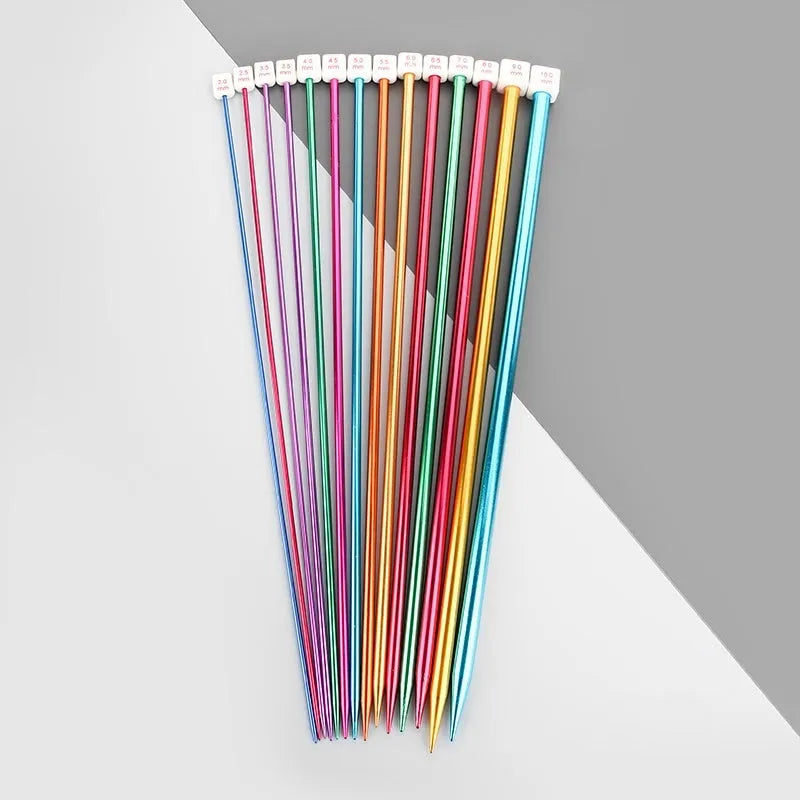 Set of lengthened crochet hooks with protective end caps in sizes from 2.0mm to 10.0mm.