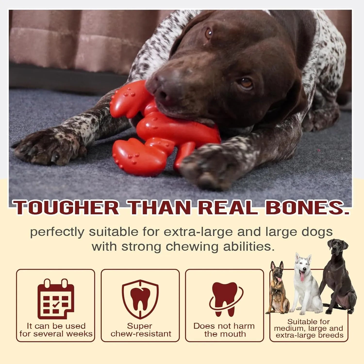 Red durable nylon dog chew toy for large breed aggressive chewers, shown on a white background.