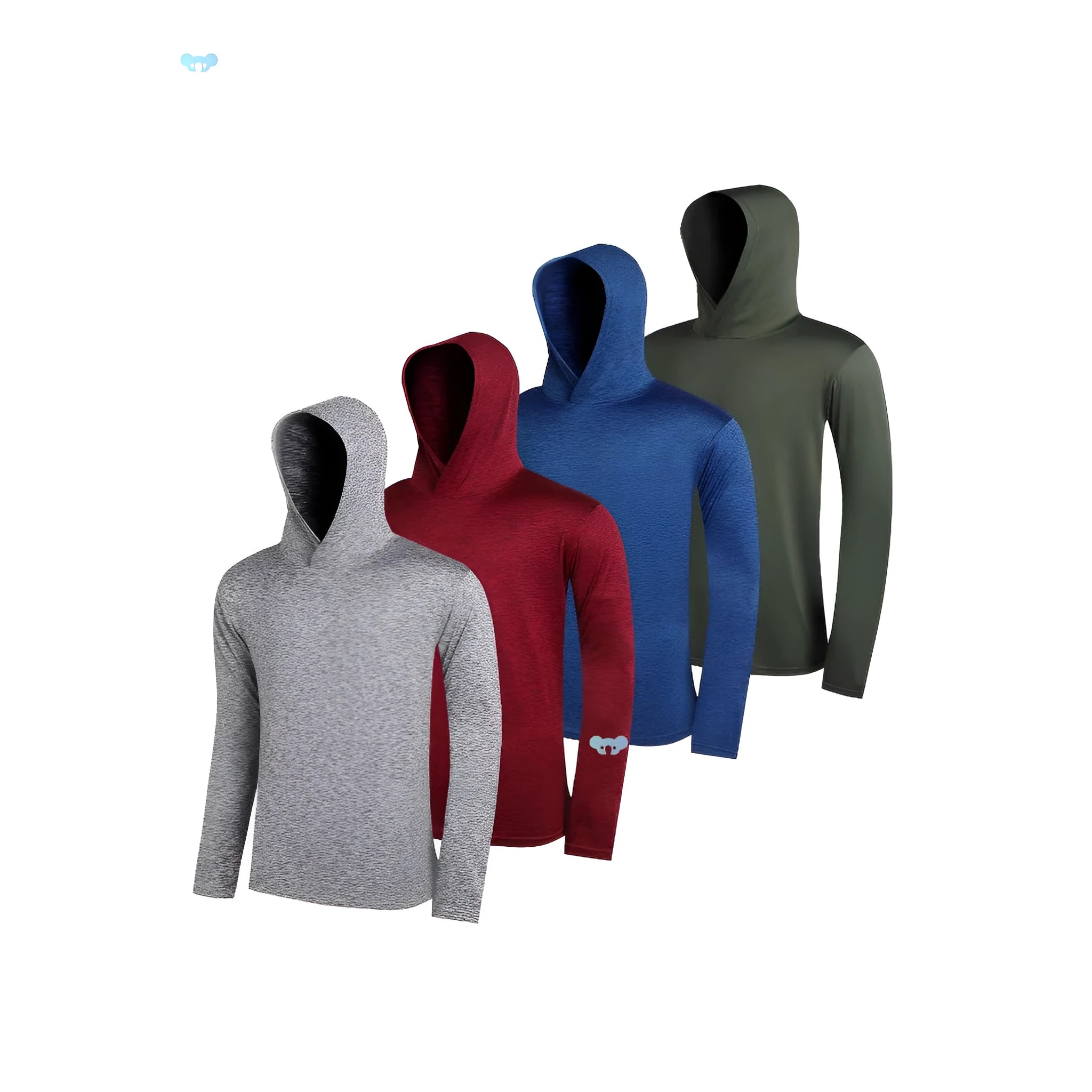 Men's lightweight polyester hoodie four-piece set in various colours with size range display