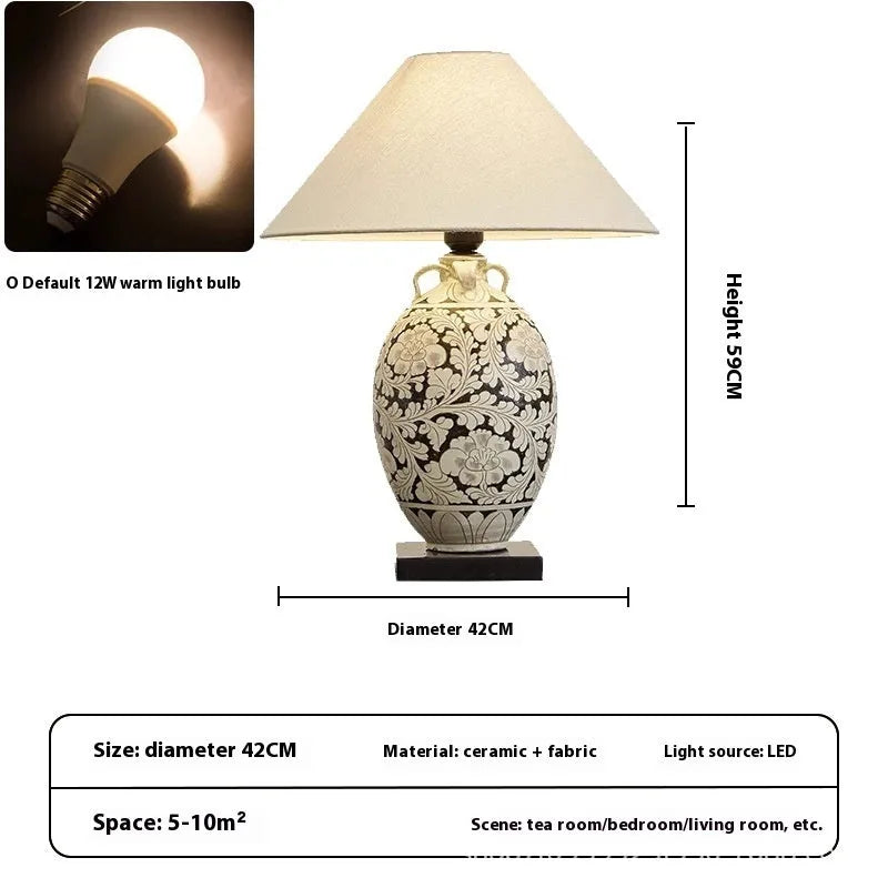 Japanese style ceramic and fabric table lamp with tri-colour and warm light, 59x42cm, for study room decoration