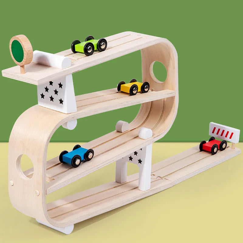 Wooden rapid gliding car toy for children, 0.7kg educational wooden toy in a colour box.
