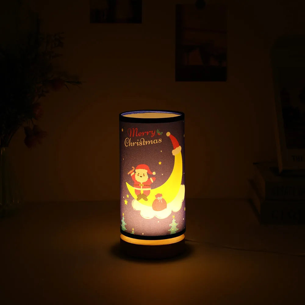 Moon Santa Claus LED night light with bamboo holder and USB plug