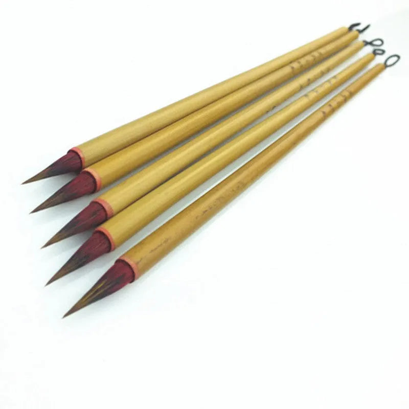 Red Chinese calligraphy brush with sheep hair and wolf tail blend on white background
