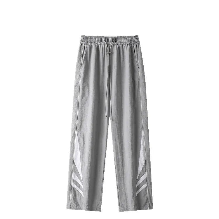 Men's black loose-fit straight-leg casual trousers made from thin cotton blend fabric for summer