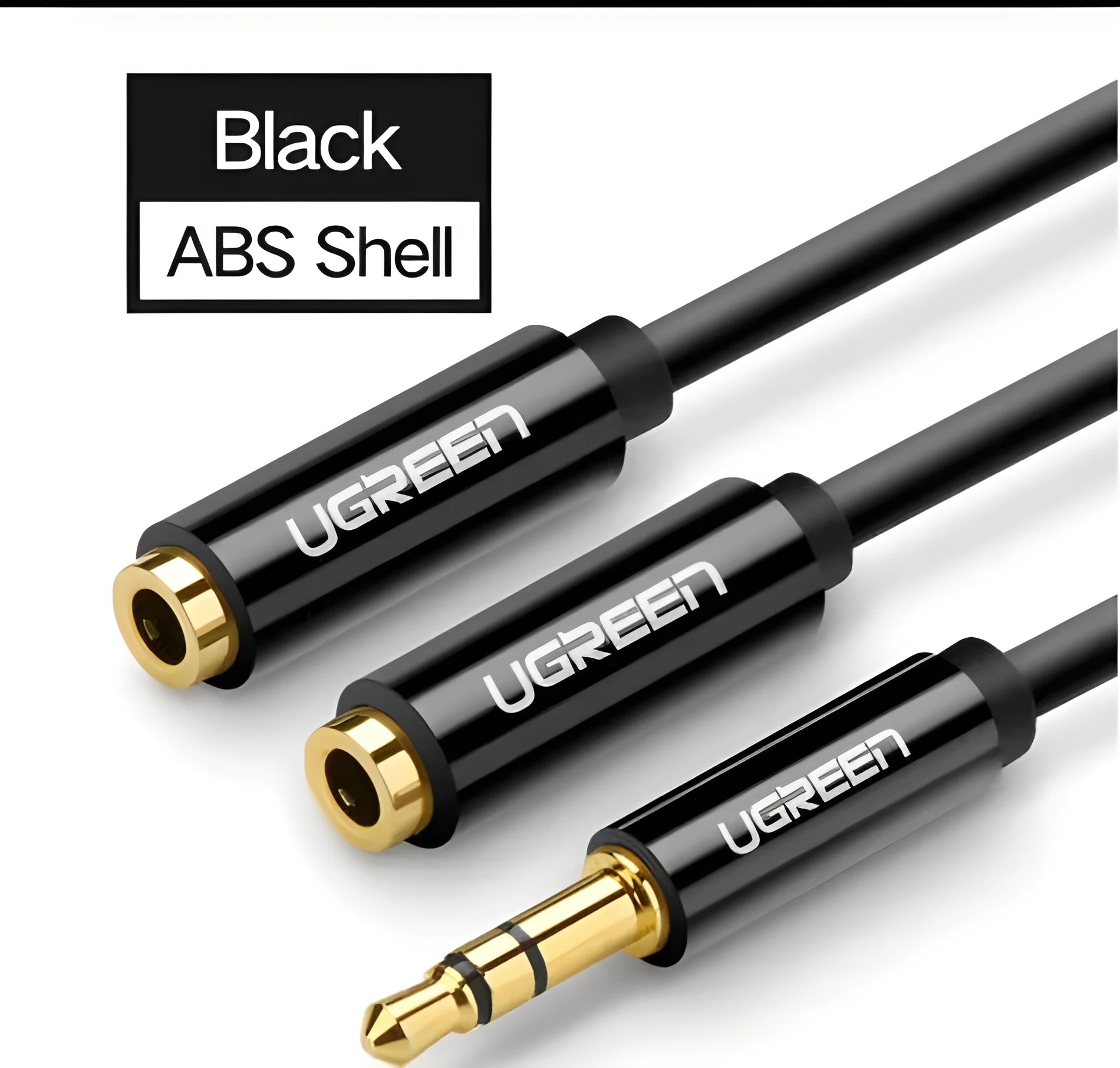 A short 0.2 metre black earphone cable with 3.5mm gold-plated connectors on a white background.