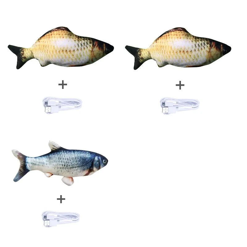 Electronic jumping fish cat toy 30cm long with USB charging cable