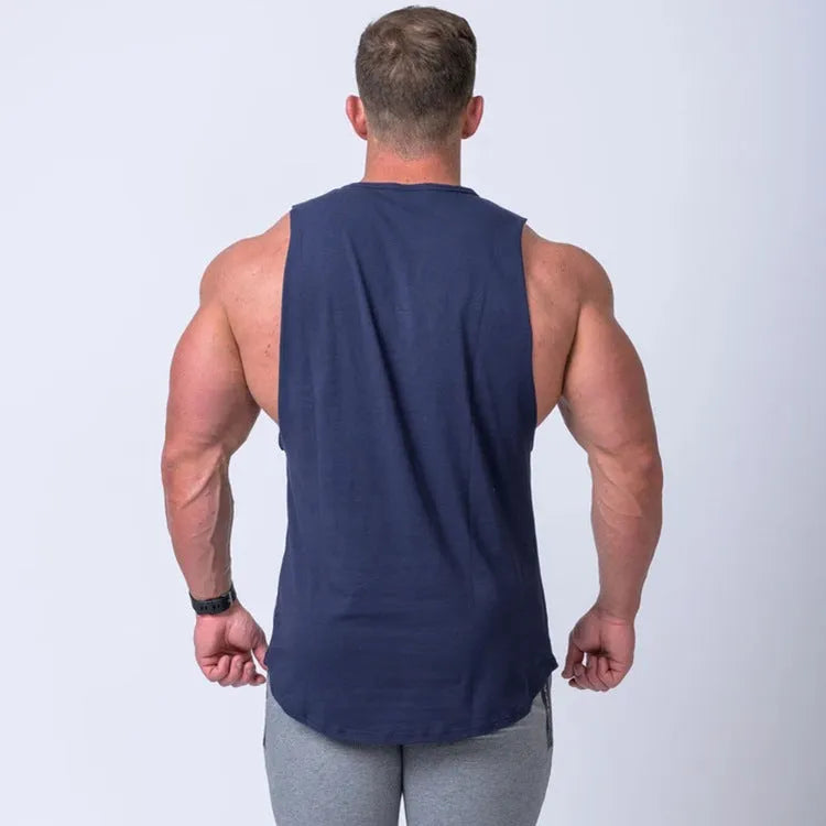 Men's cotton sleeveless fitness vest in white, black, pink, navy blue for training and basketball