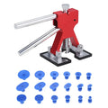Paintless dent repair kit with 10 rubber tabs, aluminium alloy and stainless steel dent lifter, black handle, assorted coloured tabs