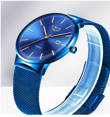 Men's stainless steel watch with 40mm dial in black, blue and black blue colour options