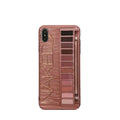 Silicone iPhone case in flesh colour with an abstract eye shadow pattern design on the back.