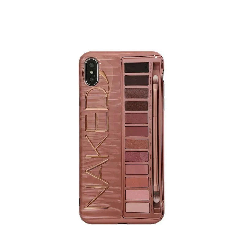 Silicone iPhone case in flesh colour with an abstract eye shadow pattern design on the back.