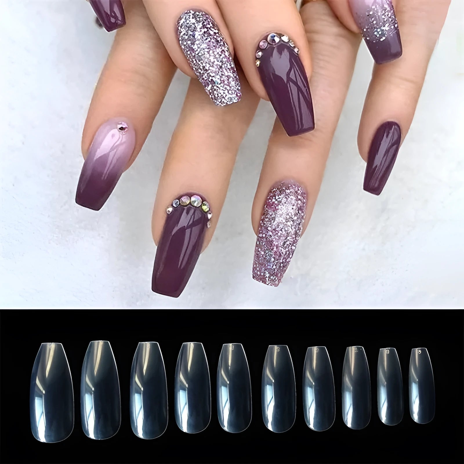 Clear natural false nails ABS material 500-piece set with 10 different sizes