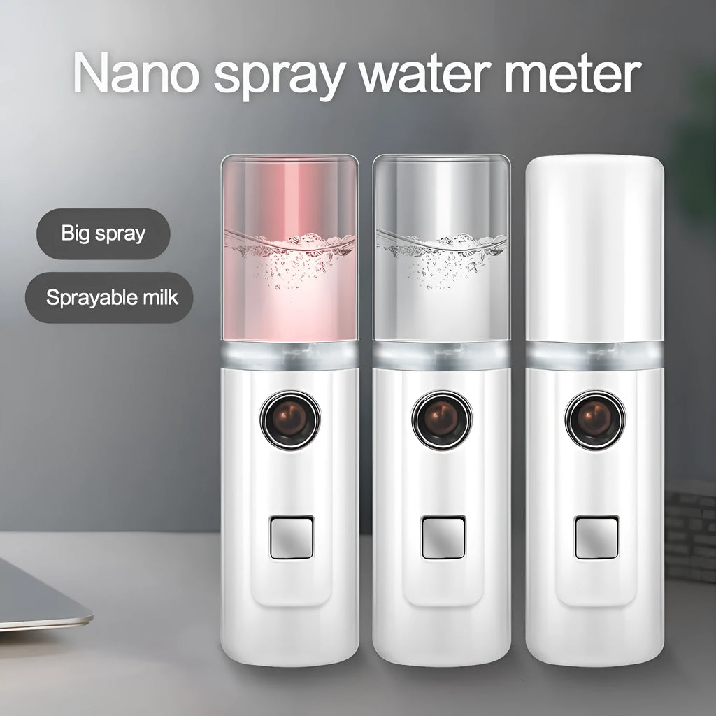 Pink nano portable facial humidifier with cold spray and USB charging, 28g lightweight design