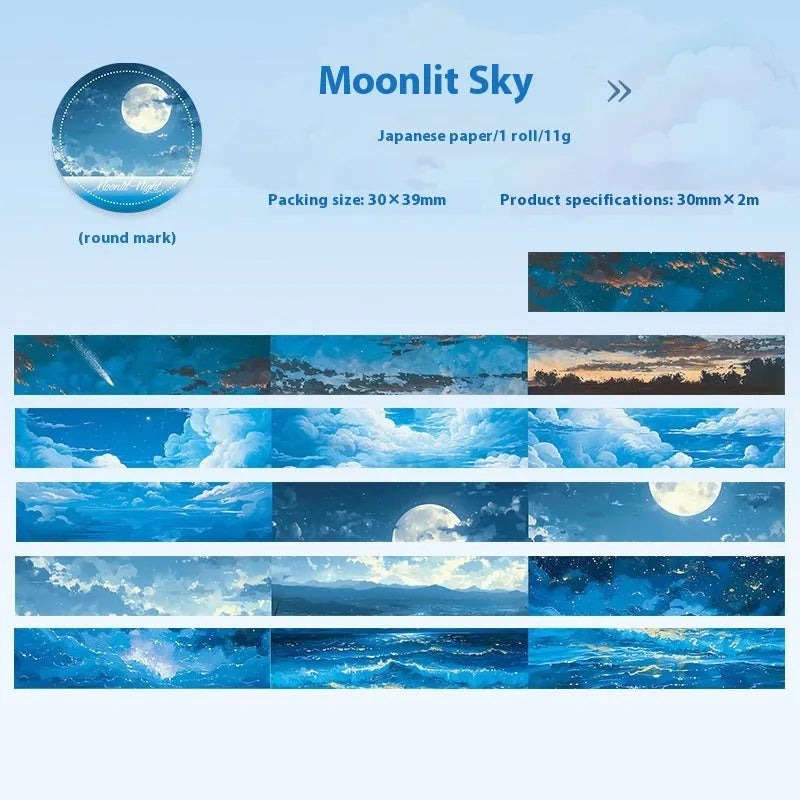 Japanese paper washi tape roll with sky theme pattern measuring 30mm wide