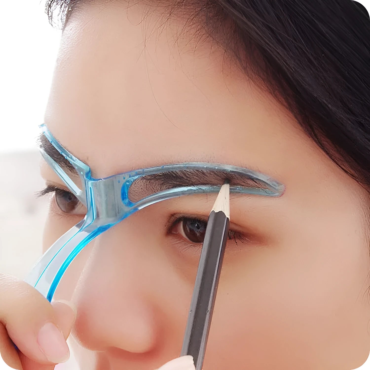 ABS eyebrow trimming aid card in pink, 15 x 2.5 cm, on blister card packaging