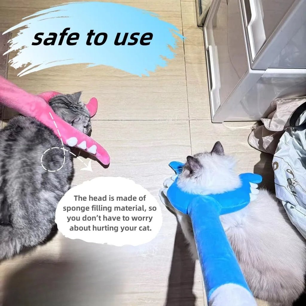 70cm blue plush cat wand toy with foam-filled front section for indoor play with cats and dogs