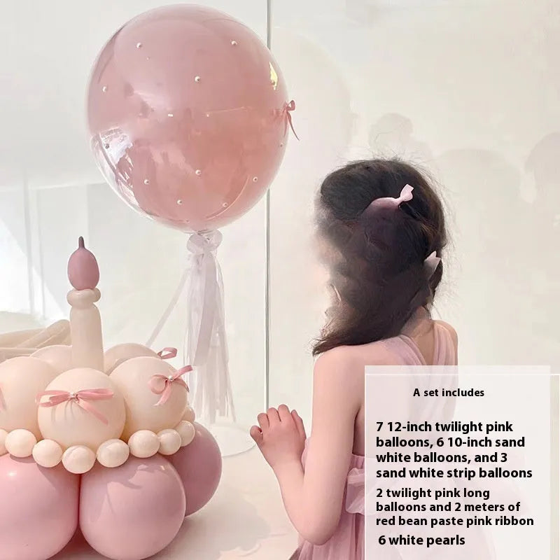Complete DIY balloon bouquet cake decoration kit with round balloon arrangement