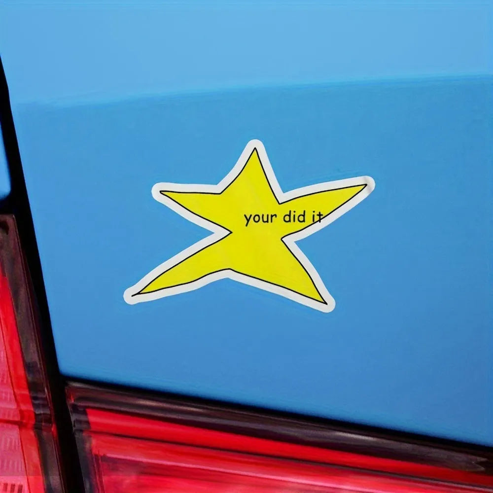 Funny facial expression waterproof vinyl sticker, available in 3.5 x 3.5 inch and 7 x 7 inch sizes.