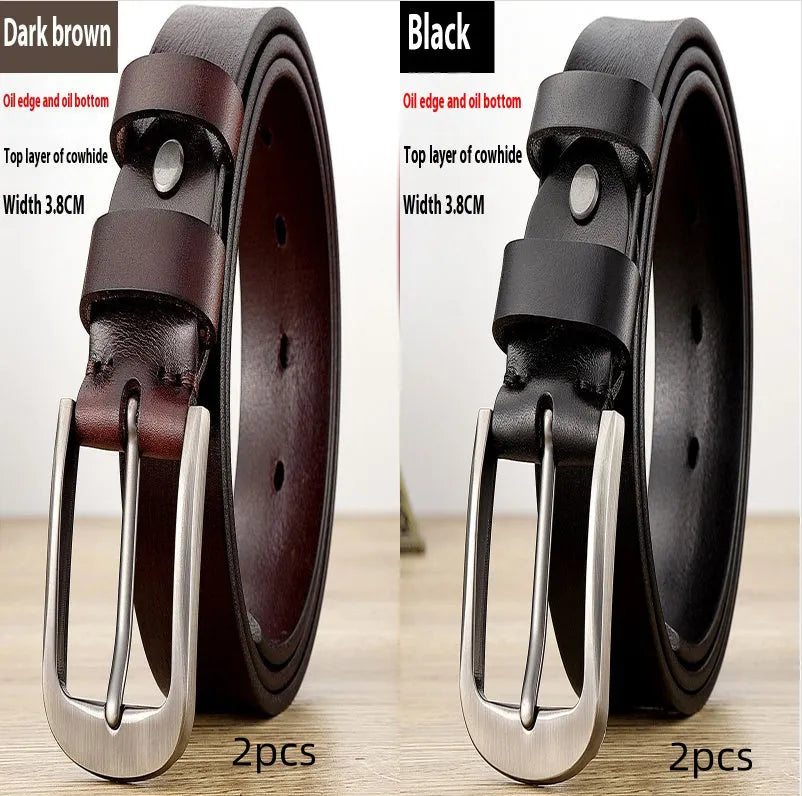 First layer cow leather belt for men with alloy buckle, dark coffee colour, 110cm length