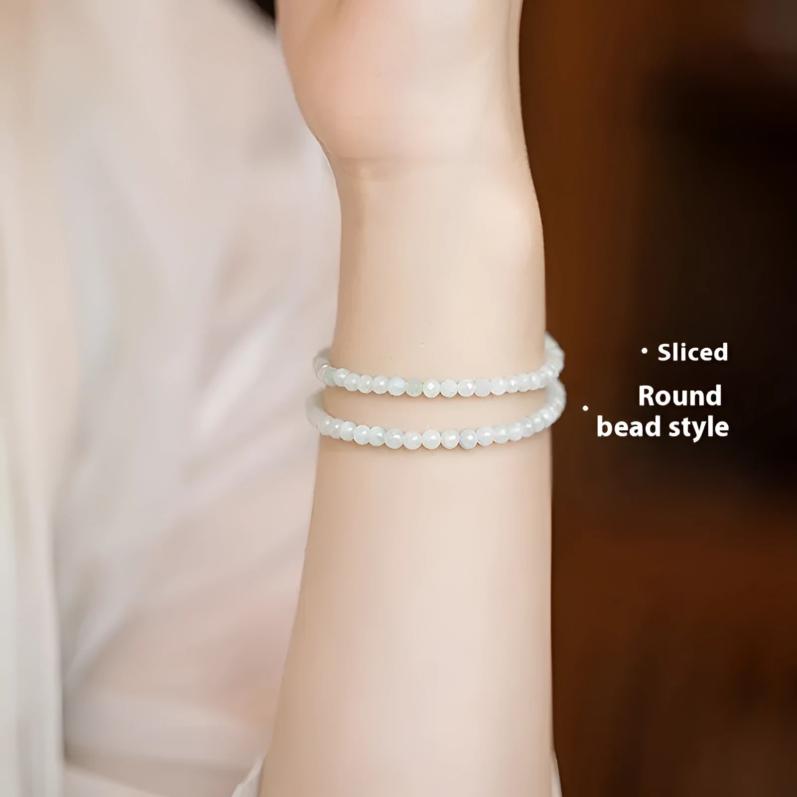 Women's Korean retro style jade bracelet with ball type design showing sizing options