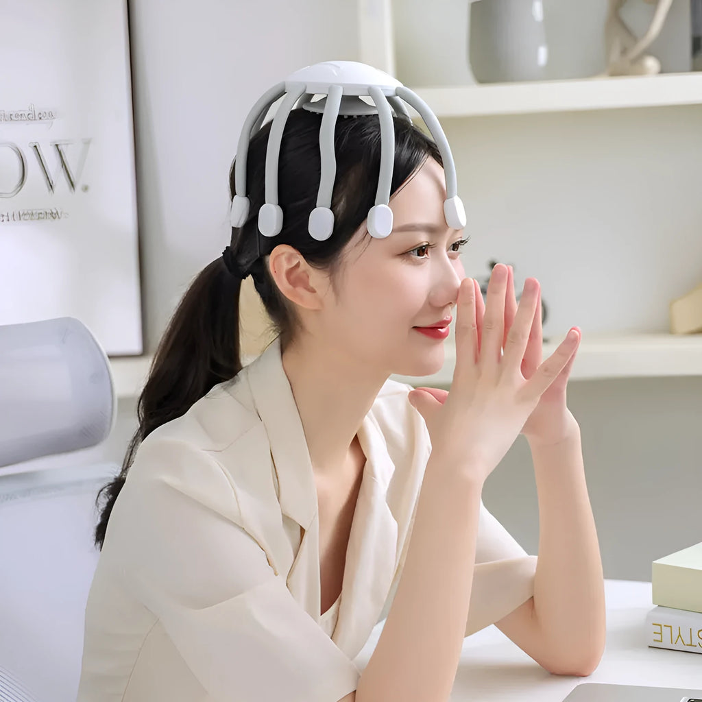 Black electric head massager with multiple claws for scalp vibration and USB charging cable