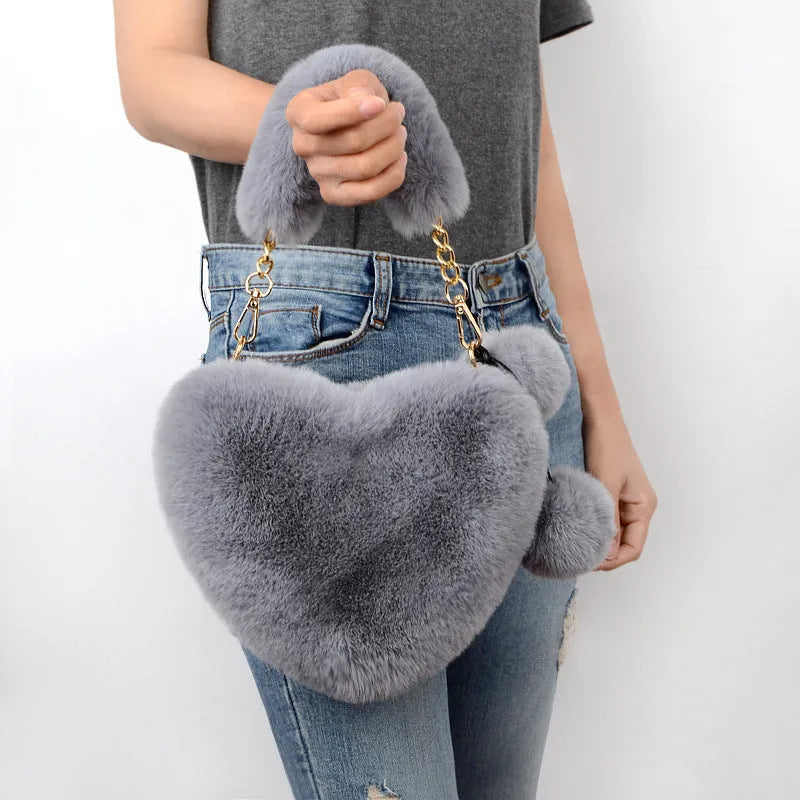 Love Bags soft plush heart-shaped handbag for women with detachable shoulder strap