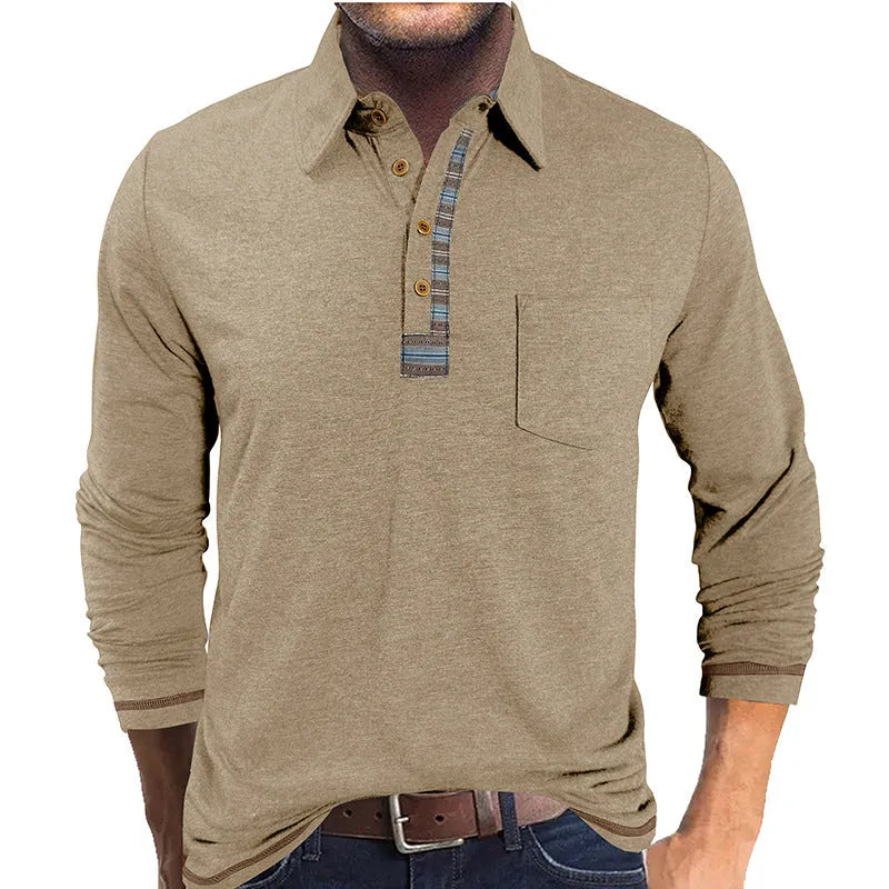 Men's long sleeve button-down collar polo shirt in 210g colour cotton frame fabric, regular fit, seven colours, S-XXXL