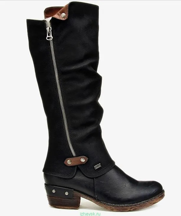 Women’s PU ankle boots with block heel and round toe in black colour option