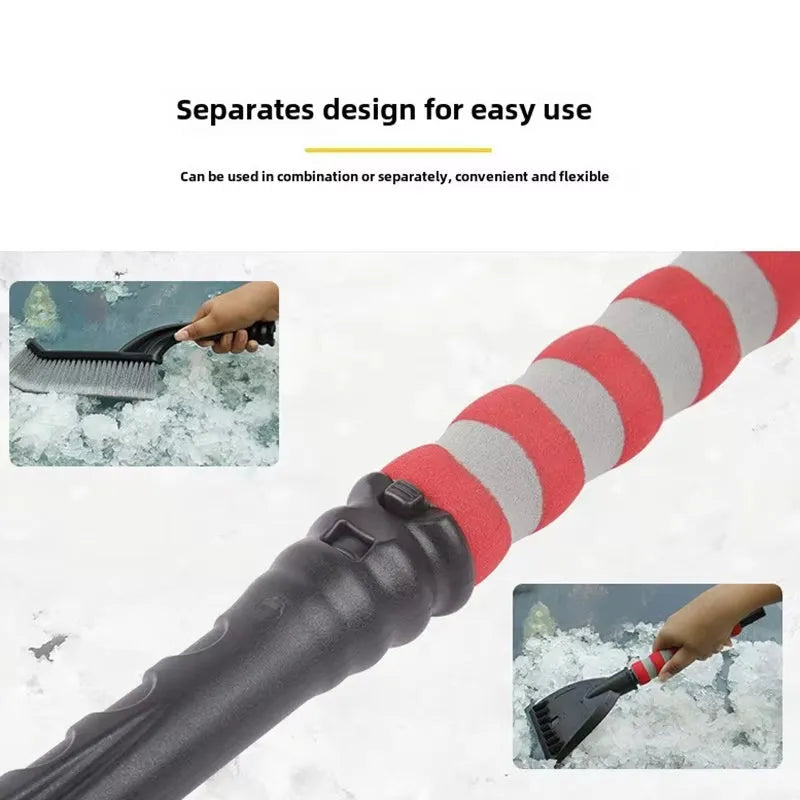 2 in 1 detachable snow brush ice scraper with red foam grip for car windshield