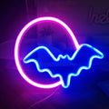 Halloween bat neon light in plastic shell with blue glow, 25cm wide, USB powered