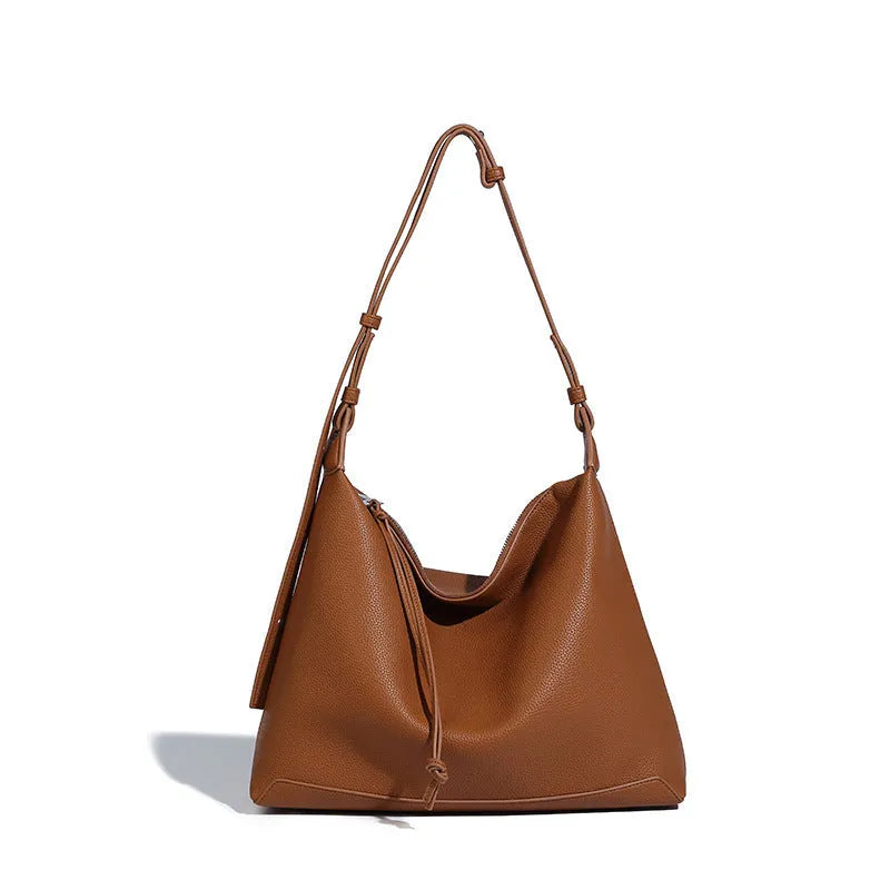Soft PU leather underarm messenger bag in caramel or elephant grey colour with 36cm length