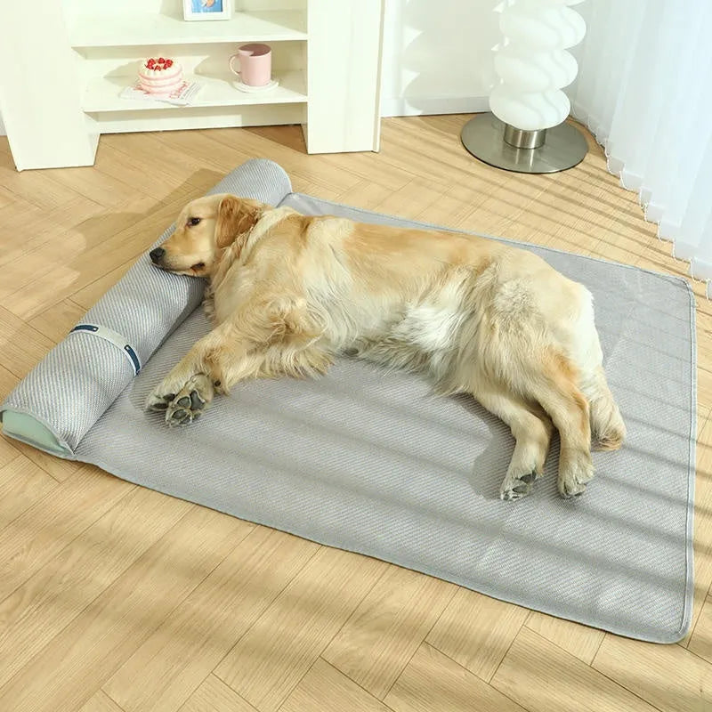Large dog mat kennel in Golden Green with raised pillow edge for summer cooling