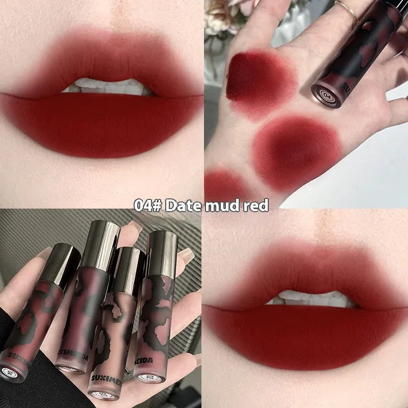 Matte lip mud lipstick in five colour shades with no stain on cup formula, 3.2g net content.