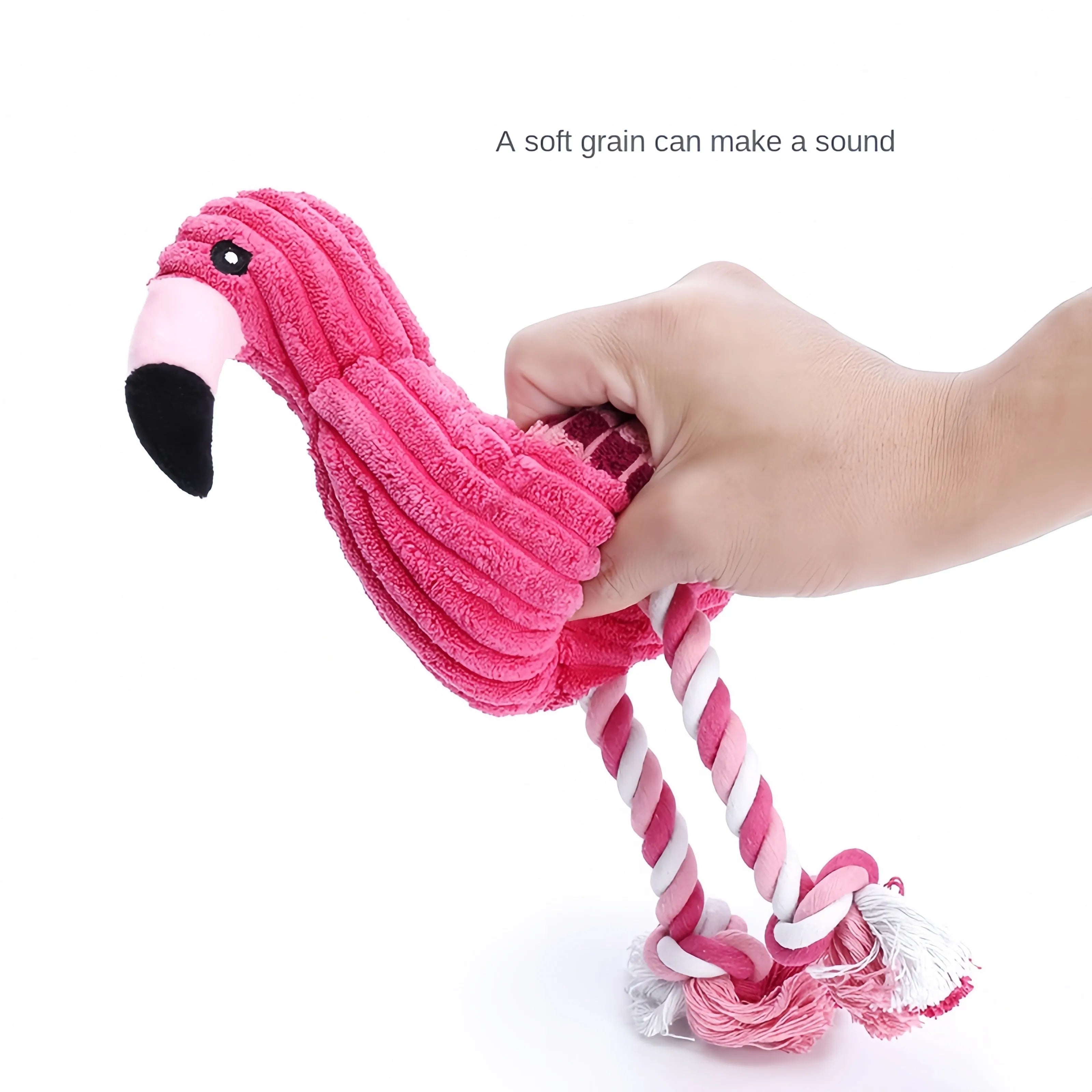 Pink corduroy animal-shaped squeaky dog toy for small and large breeds