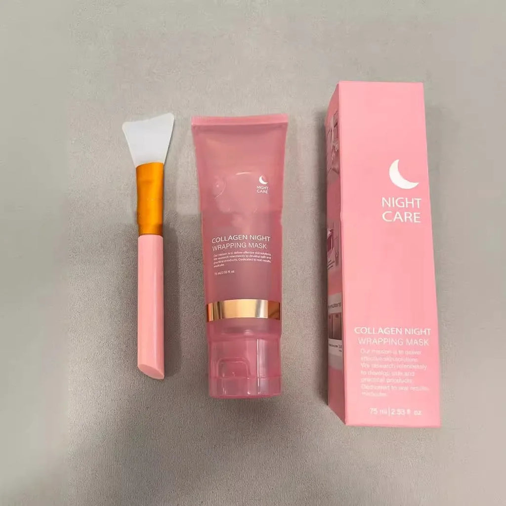 75ml collagen night face mask bottle with application brush for overnight skincare
