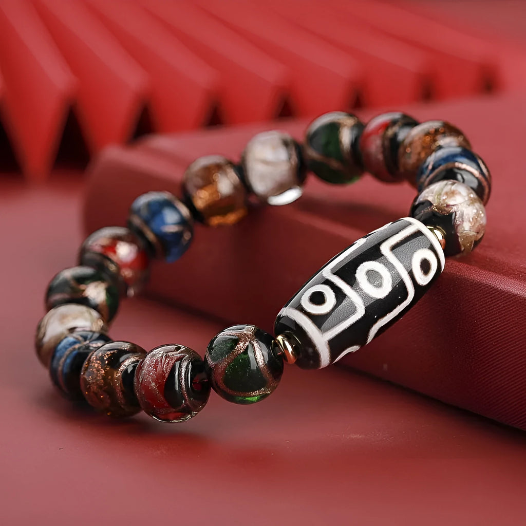 Ancient five-colour multi-treasure year snake lucky bracelet in coloured glaze with auspicious patterns