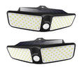 Outdoor solar wall lamp with 100 LEDs, IP65 waterproof, black housing mounted on brick wall