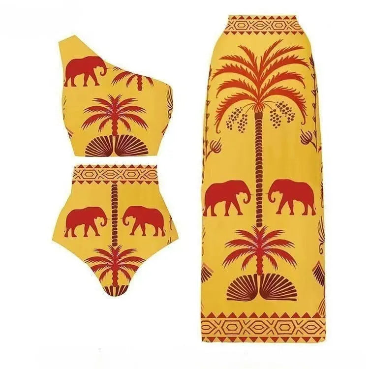 Women's black one-piece polyester swimsuit on a hanger, with other colour options visible.
